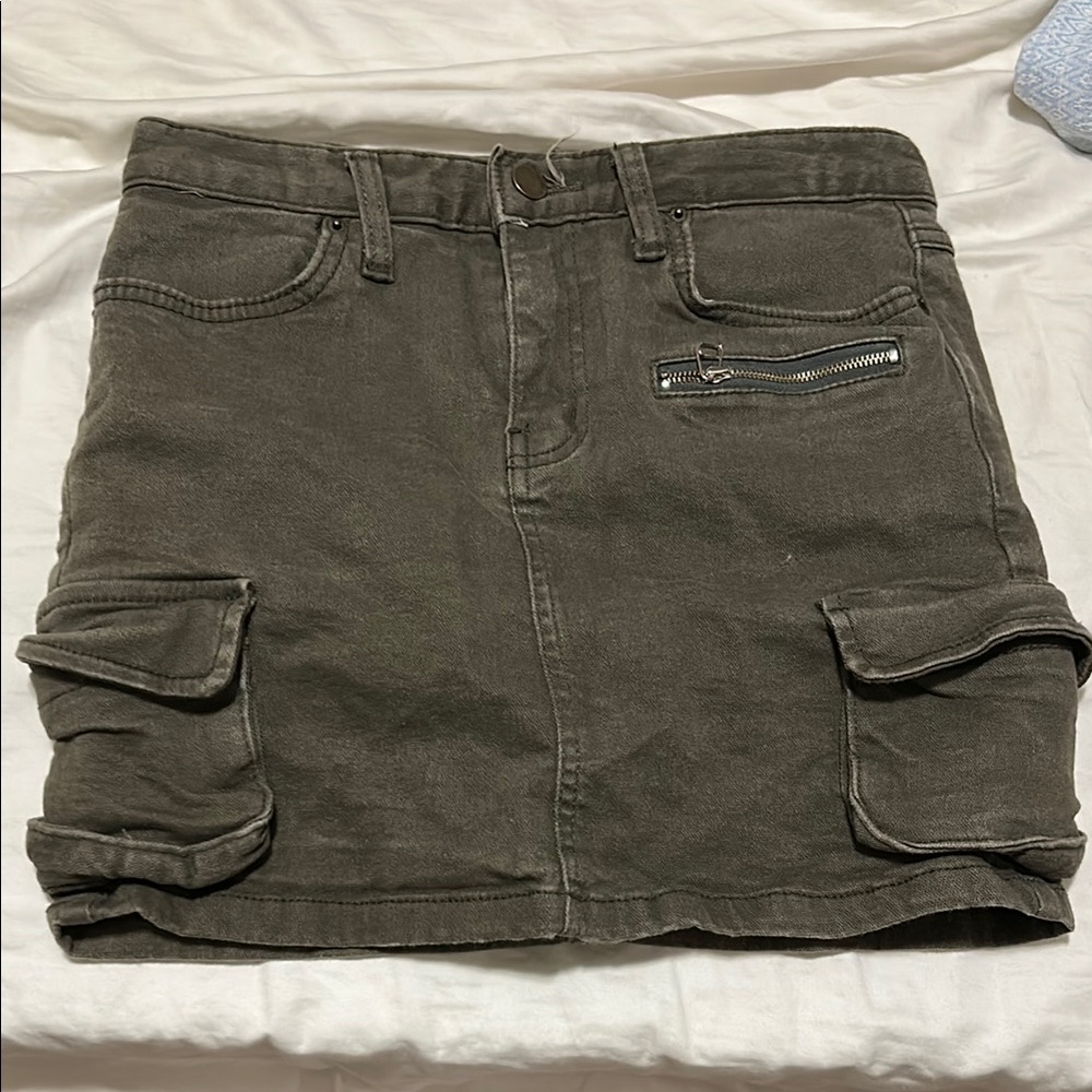Olive Green Cargo Mini Skirt with Pockets